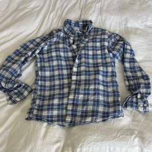 Men’s Brooks Brothers Blue and White Checkered 100% Linen Shirt